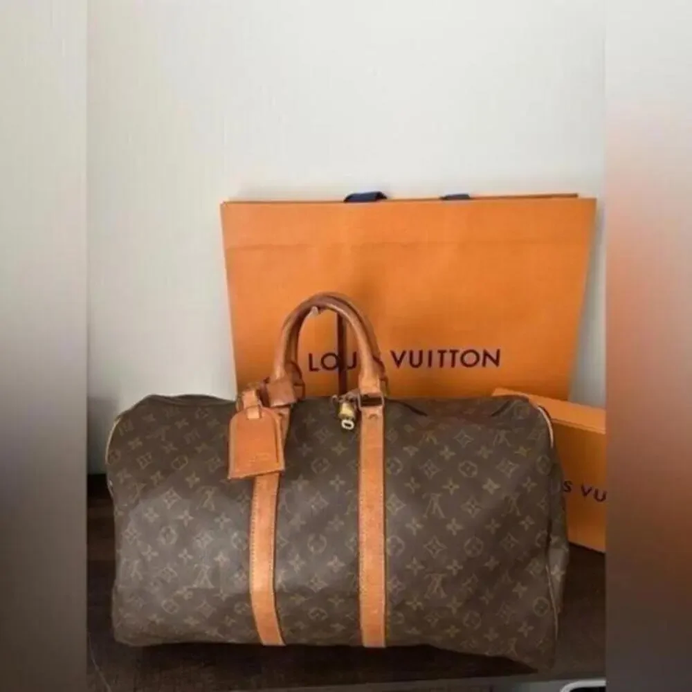 Louis Vuitton Monogram Keepall 50 Boston Duffle w/ Lock, Luggage Tag & Dust Bag